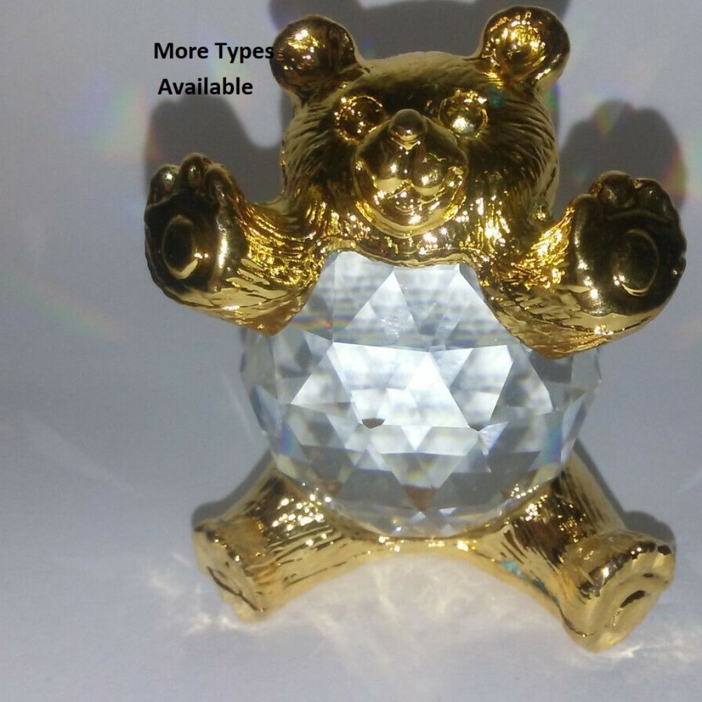 teddy bear figurine crystal handmade bohemian NWT